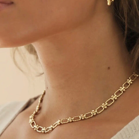 Katie Waltman Florence 24K Gold Plate Chunky Textured Oval Chain 15.5"-17" Necklace