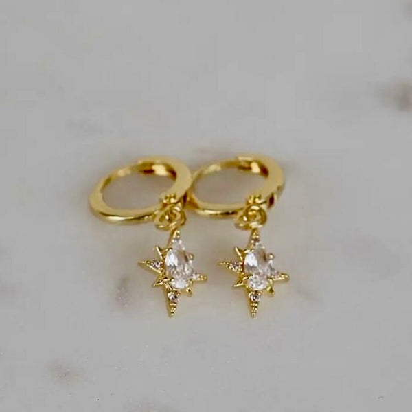Katie Waltman Starlight CZ Drop 14K Gold Plate Huggie Hoop Earrings