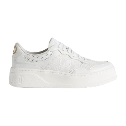 *Gucci GG Embossed Perforated Lace-Up Low-Top Sneakers, Size 38.5