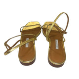 *Emme Parsons Hope Metallic Leather Strappy Square Toe Slingback Flat Sandals, Size 38