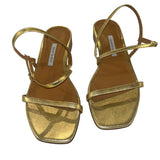 *Emme Parsons Hope Metallic Leather Strappy Square Toe Slingback Flat Sandals, Size 38