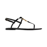 *Saint Laurent Cassandre Patent Leather Metal Logo T-Strap Thong Slingback Flat Sandals, Size 39.5