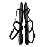 *Saint Laurent Cassandre Patent Leather Metal Logo T-Strap Thong Slingback Flat Sandals, Size 39.5