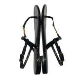 *Saint Laurent Cassandre Patent Leather Metal Logo T-Strap Thong Slingback Flat Sandals, Size 39.5