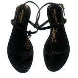 *Saint Laurent Cassandre Patent Leather Metal Logo T-Strap Thong Slingback Flat Sandals, Size 39.5