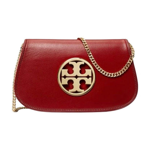 *NWT Tory Burch Reva Leather Gold Double T Logo Chain Strap Convertible Shoulder Clutch Handbag