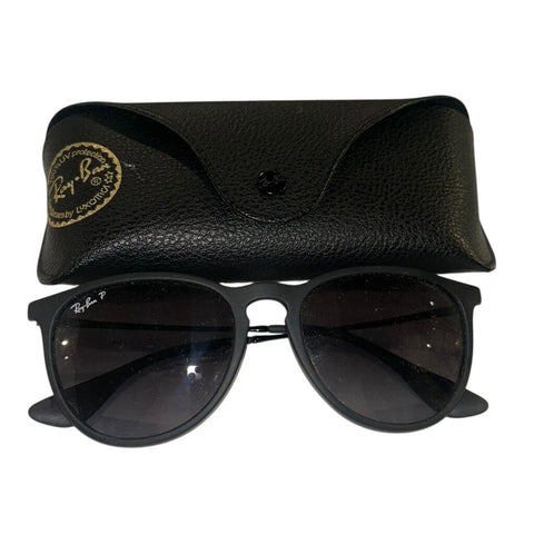 *Ray Ban Erika 4171 Round Matte Rubber Frame Gray Gradient Lens Polarized Sunglasses w/Case
