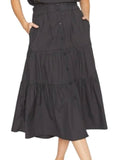 *Brochu Walker Havana Elastic Waist Button-Front Tiered Midi Skirt, Size XS