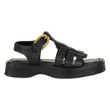 *FRAME Le Fisherman Leather Open Square Toe Ankle Strap Platform Sandals, Size 41