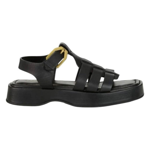 *FRAME Le Fisherman Leather Open Square Toe Ankle Strap Platform Sandals, Size 41