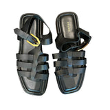 *FRAME Le Fisherman Leather Open Square Toe Ankle Strap Platform Sandals, Size 41