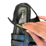 *FRAME Le Fisherman Leather Open Square Toe Ankle Strap Platform Sandals, Size 41