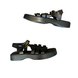 *FRAME Le Fisherman Leather Open Square Toe Ankle Strap Platform Sandals, Size 41