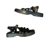 *FRAME Le Fisherman Leather Open Square Toe Ankle Strap Platform Sandals, Size 41