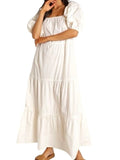 *Fathfull the Brand Ronan Cotton Poplin Puff Sleeve Square Neck Tiered Midi Dress, Size 4
