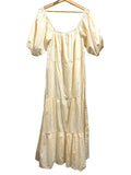 *Fathfull the Brand Ronan Cotton Poplin Puff Sleeve Square Neck Tiered Midi Dress, Size 4