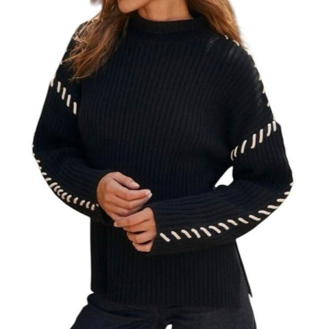*Rails Liam Merino Wool Blend Rib Whipstitch Mock Neck Sweater, Size XS