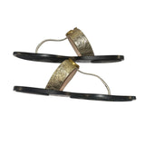 *Gucci Lifford Double GG Marmont Logo Metallic Leather T-Strap Thong Flat Sandals, Size 40