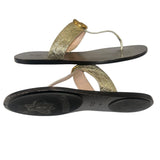 *Gucci Lifford Double GG Marmont Logo Metallic Leather T-Strap Thong Flat Sandals, Size 40