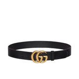 *Gucci Double GG Marmont Logo 4cm/1.5" Wide Peg-In-Hole Leather Belt, Size 85cm/34"