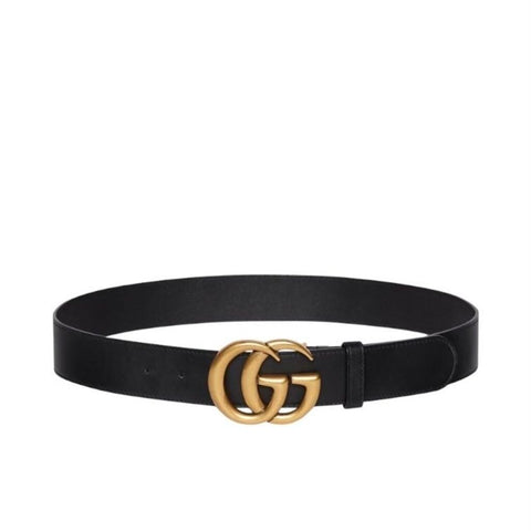 *Gucci Double GG Marmont Logo 4cm/1.5" Wide Peg-In-Hole Leather Belt, Size 85cm/34"