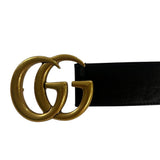 *Gucci Double GG Marmont Logo 4cm/1.5" Wide Peg-In-Hole Leather Belt, Size 85cm/34"