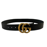 *Gucci Double GG Marmont Logo 4cm/1.5" Wide Peg-In-Hole Leather Belt, Size 85cm/34"
