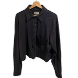 *ASKK NY Cotton Knit Long Sleeve Snap Front Chest Pocket Cropped Shirt Top, Size ASKK 1=US S