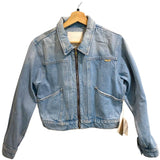 *NWT MOTHER The Duo Shorty Faded Denim Zip-Up Shirt Collar Denim Jacket, Size S