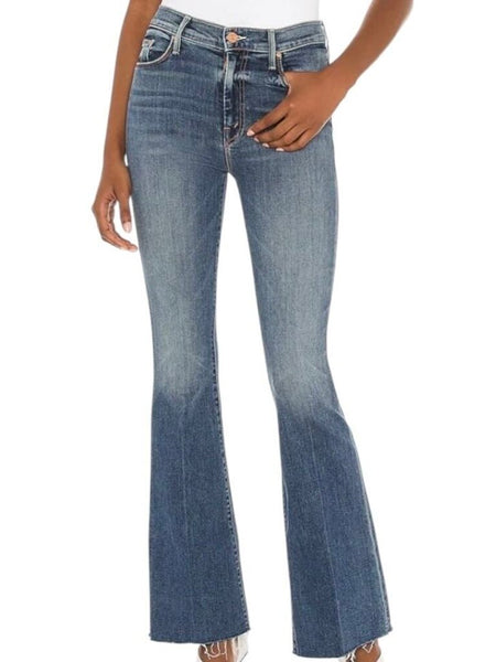 ^MOTHER The Weekender Fray Mid-Rise Flare-Leg Raw Hem Jeans, Size 27 (4)
