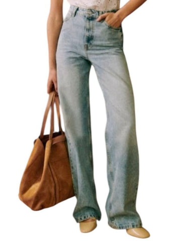 *Sezane The Wide Leg Trouser High-Rise Straight-Leg Full Length Jeans, Size FR 34=US 2