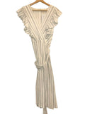 *Rebecca Taylor Cotton Stripe Flutter Sleeve V-Neck Tie-Waist Tiered Midi Dress, Size 8