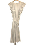 *Rebecca Taylor Cotton Stripe Flutter Sleeve V-Neck Tie-Waist Tiered Midi Dress, Size 8