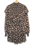 *Cinq a Sept Drew Leaf Print Long Blouson Sleeve Mock Neck Ruffle Tiered Mini Dress, Size 6