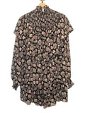 *Cinq a Sept Drew Leaf Print Long Blouson Sleeve Mock Neck Ruffle Tiered Mini Dress, Size 6