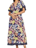 *Marie Oliver Bernadette Bold Floral Short Sleeve V-Neck Fringe Trim Maxi Dress, Size 8