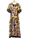 *Marie Oliver Bernadette Bold Floral Short Sleeve V-Neck Fringe Trim Maxi Dress, Size 8