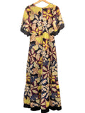 *Marie Oliver Bernadette Bold Floral Short Sleeve V-Neck Fringe Trim Maxi Dress, Size 8