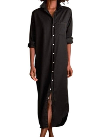 *Frank & Eileen Rory Famous Denim Cotton Solid Long Sleeve Button Up Maxi Shirt Dress, Size XS