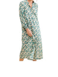 ^Mirth Faro Seaglass Cotton & Silk Geometric Print Long Sleeve Caftan Midi Dress, Size S