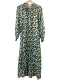 *Mirth Faro Seaglass Cotton & Silk Geometric Print Long Sleeve Caftan Midi Dress, Size S