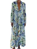 *Farm Rio Macaw Birds in Flight Long Sleeve Plunge Neckline Maxi Dress, Size M