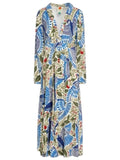 *Farm Rio Macaw Birds in Flight Long Sleeve Plunge Neckline Maxi Dress, Size M