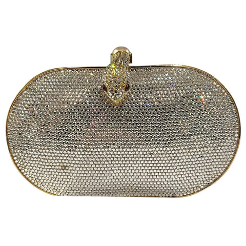 *Judith Leiber Minaudiere Swarovski Crystal Snake Clasp Hard Shell Convertible Clutch