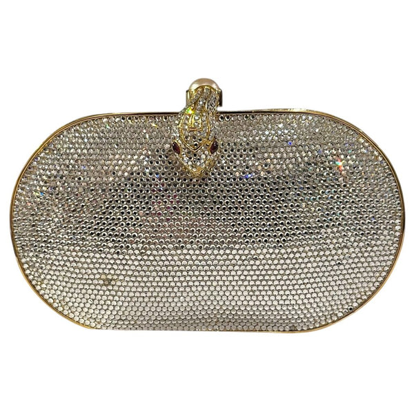 *Judith Leiber Minaudiere Swarovski Crystal Snake Clasp Hard Shell Convertible Clutch