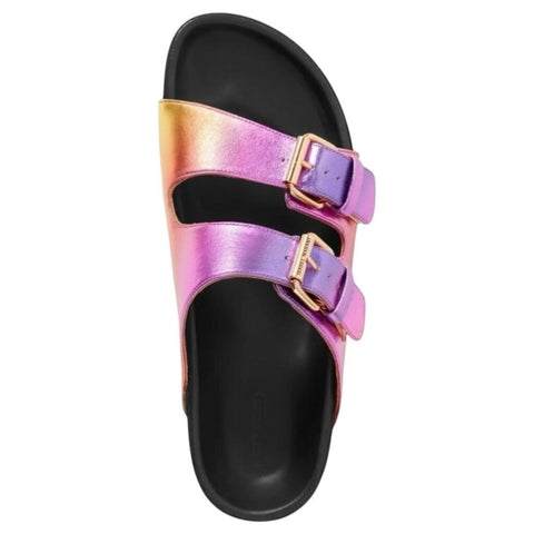 ^Isabel Marant Lennyo Degrede Metallic Double Buckle Slide Sandals, Size 40
