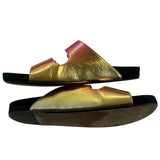 *Isabel Marant Lennyo Degrede Metallic Double Buckle Slide Sandals, Size 40
