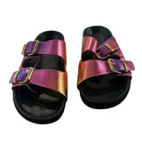*Isabel Marant Lennyo Degrede Metallic Double Buckle Slide Sandals, Size 40