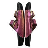 *Isabel Marant Lennyo Degrede Metallic Double Buckle Slide Sandals, Size 40
