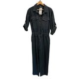 *NOEND Britt Cotton Twill Stripe Roll Tab Sleeve Button Front Elastic Waist Ankle Jumpsuit, Size S